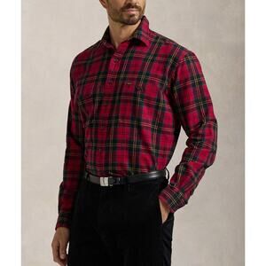 $125 Polo Ralph Lauren Long Sleeve Tartan Oxford Sport Shirt, Red/Black, M